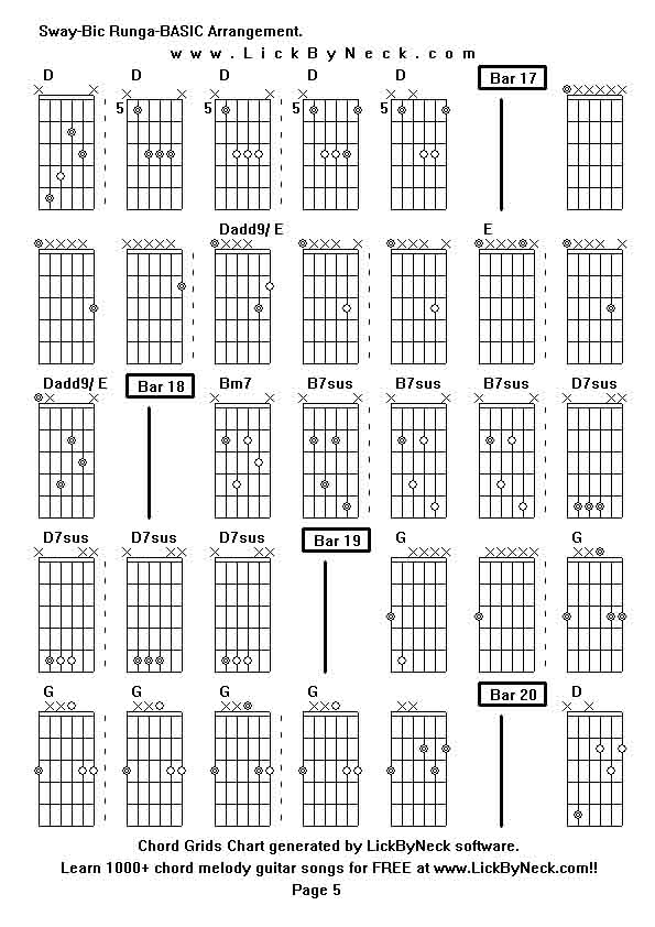 Chord Grids Chart of chord melody fingerstyle guitar song-Sway-Bic Runga-BASIC Arrangement,generated by LickByNeck software.